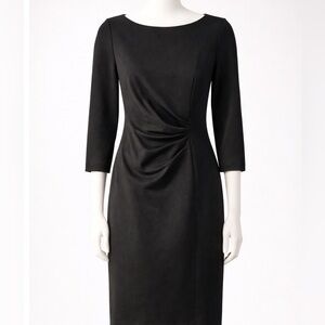 Tahari Black Midi Dress with Side Waist Ruching
